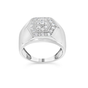 Men's .925 Sterling Silver 1/2 Cttw Multi-Diamond Hexagon Frame Ring (I-J Color, I3 Clarity) - Ring Size 10