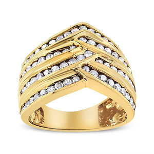 10K Yellow Gold Plated .925 Sterling Silver 1 1/2 Cttw Diamond Channel Band (Champagne Color, I2-I3 Clarity) Ring Size 7