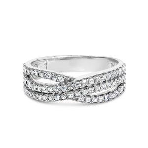 10K White Gold 3/4 Cttw Princess Natural Diamond Split Shank and Weave Band Ring (H-I Color, SI1-SI2 Clarity) - Ring Size 7