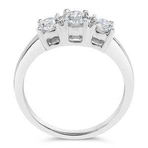 14K White Gold  3/4 Cttw Lab Grown Diamond 3 Stone Ring Band (F-G Color, VS2-SI1 Clarity)