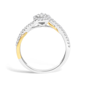 14K Yellow Gold Plated .925 Sterling Silver 1/4 Cttw Diamond Bypass and Halo Promise Ring (I-J Color, I3 Clarity)