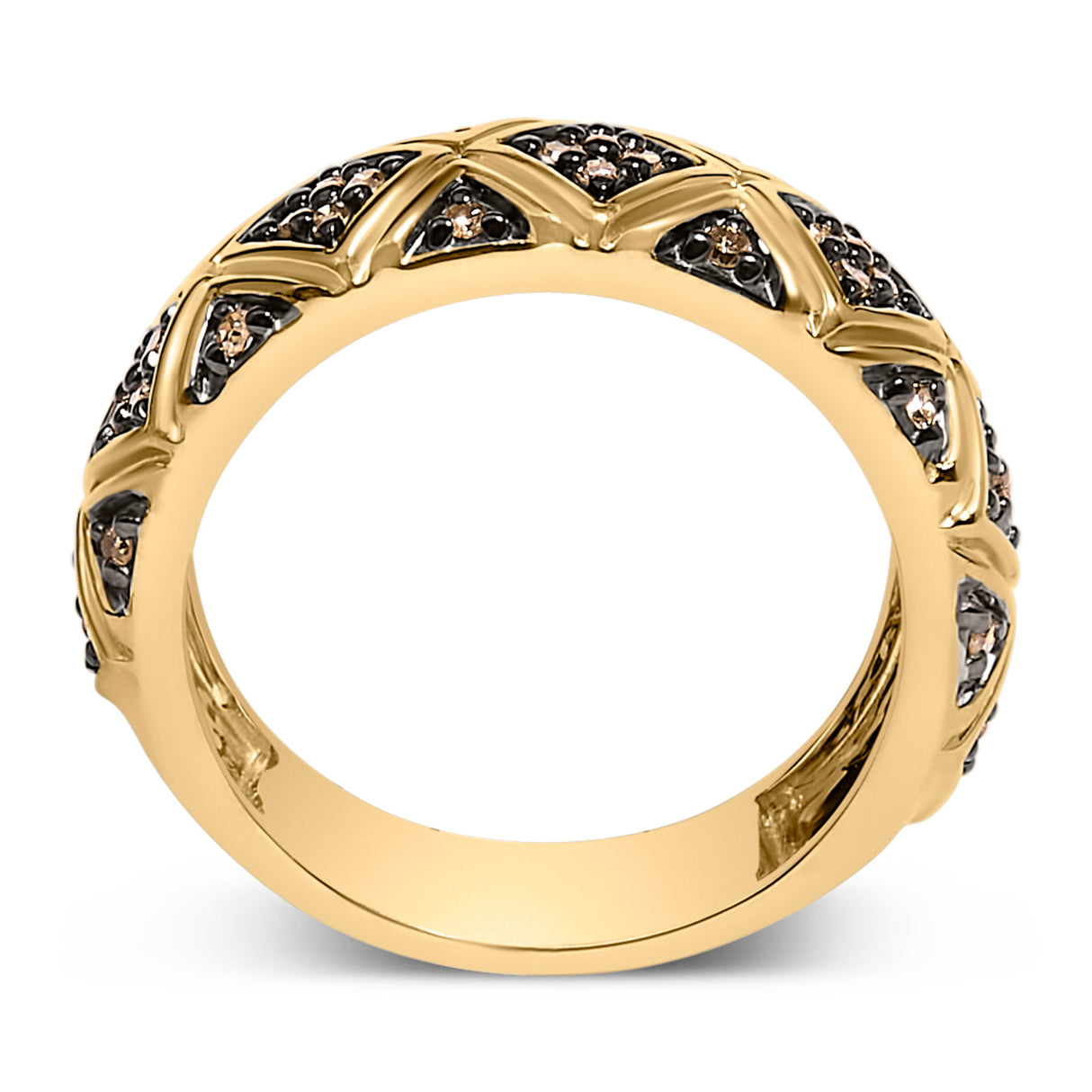 10K Yellow Gold Plated .925 Sterling Silver 3/8 Cttw Champagne Diamond Geometric Style Band Ring - Size 7
