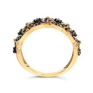 10K Yellow Gold Plated .925 Sterling Silver 3/8 Cttw Champagne Diamond Lattice Work Band Ring - Size 7