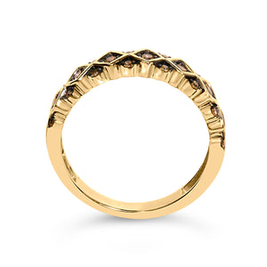 10K Yellow Gold Plated .925 Sterling Silver 1/4 Cttw Champagne Diamond Geometric Band Ring - Size 7