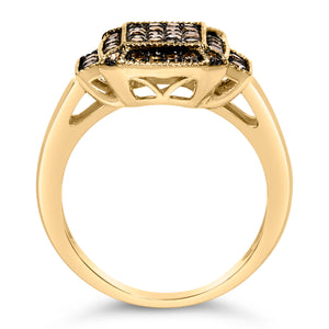 10K Yellow Gold Plated .925 Sterling Silver 1/2 Cttw Champagne Diamond Step Up Ring - Size 7