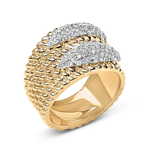 14K Yellow Gold Plated Silver 1.0 Cttw Diamond Cluster Crossover Ring Band