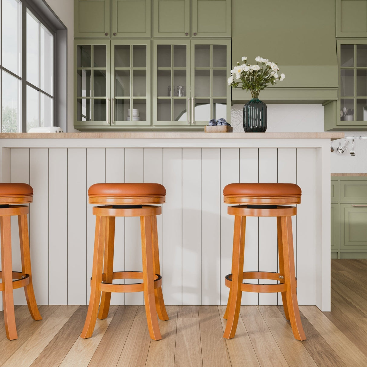 30 Bar Stool, Natural Finish, Saddle Leather Seat - Tuesday Morning - Table & Bar Stools
