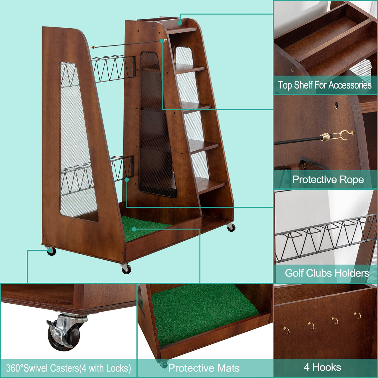 Premium Wooden Golf Bag Organizer for Garage