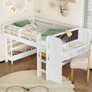 Twin Loft Bed With Multi-Storage Bookcases, Desk And Blackboard
