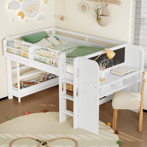Twin Loft Bed With Multi-Storage Bookcases, Desk And Blackboard