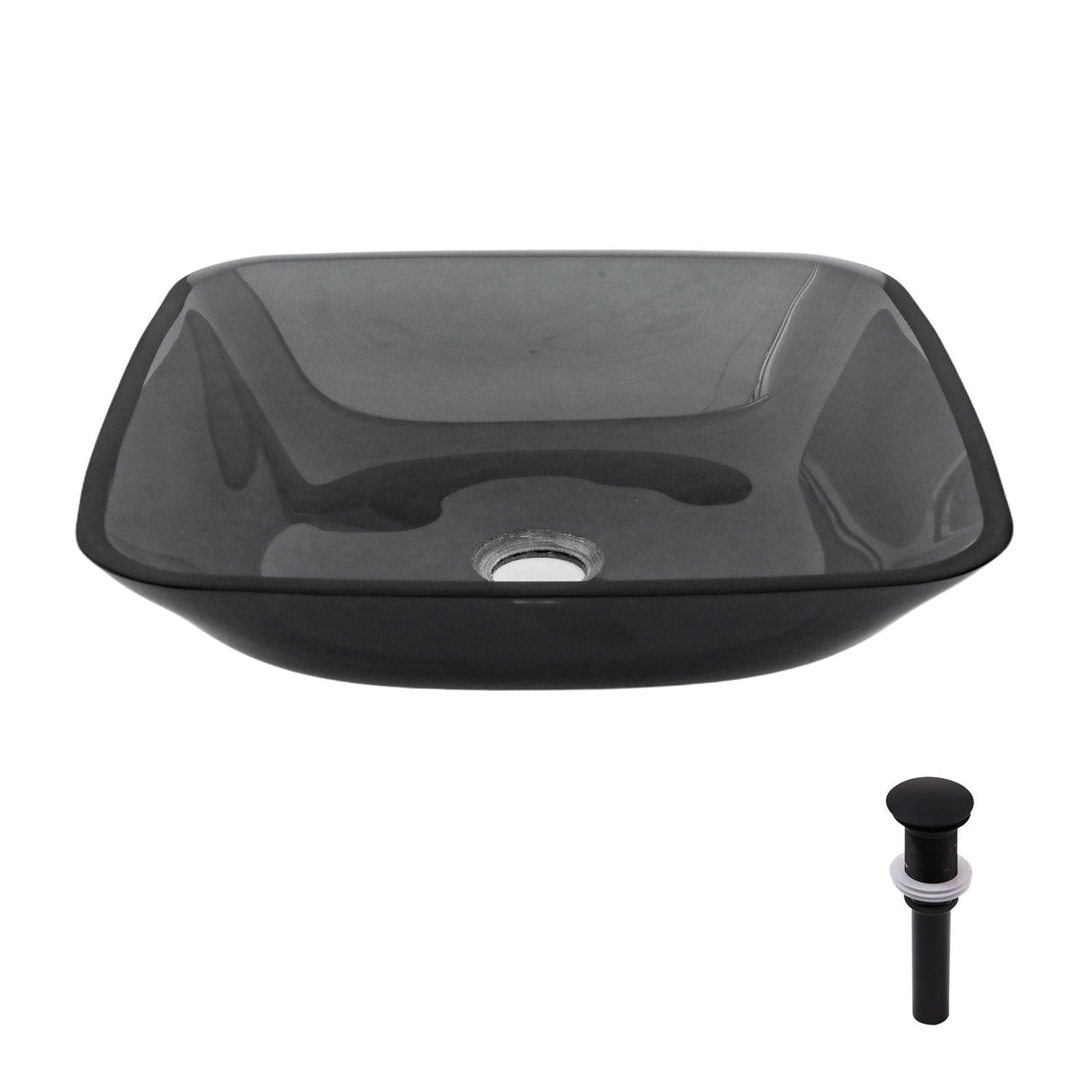 Square Vessel Sink For Bathroom, Above Counter Design With Pop Up Drain, Smooth Rounded Edges - Gray