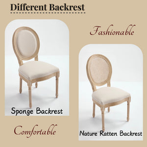 French Country Dining Chairs Set of 2 with Rattan Back - Beige Upholstery