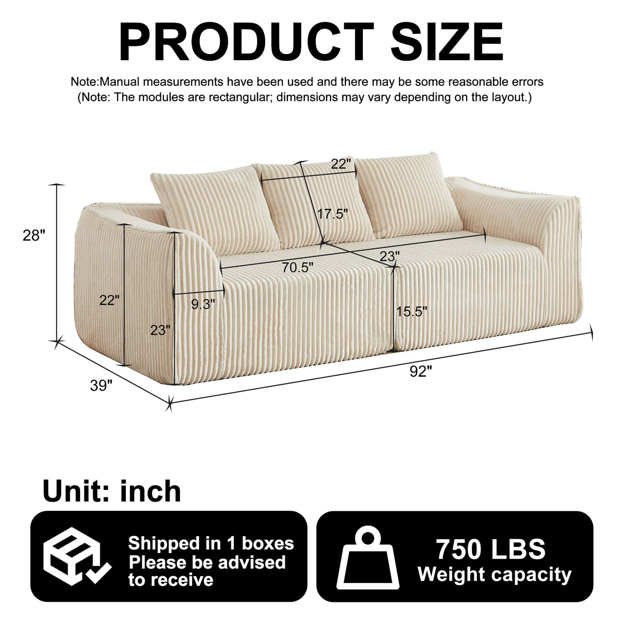 Minimalist 3-Seater Corduroy Sofa