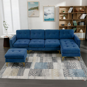 Modern L - Shape Convertible Sectional Sofa With Movable Ottoman