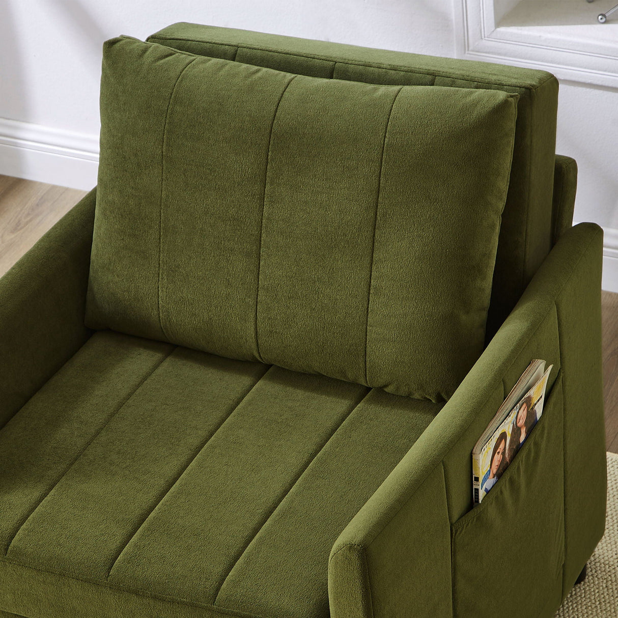 Upholstered Convertible Sleeper Sofa With 5 Position Backrest, Side Pockets, Storage
