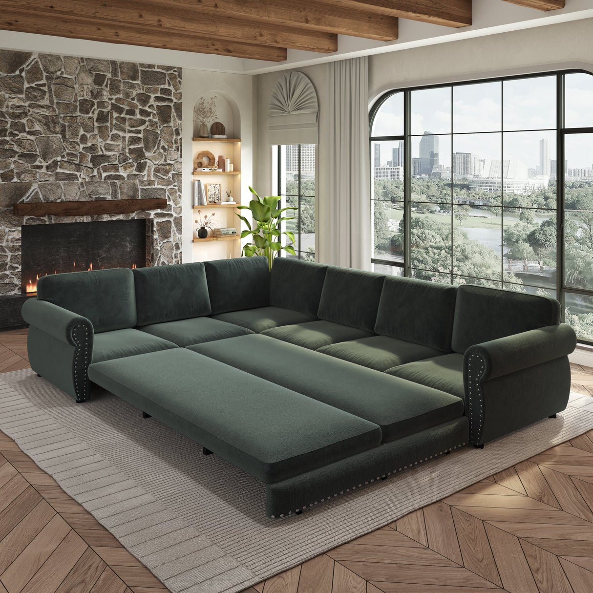 118" L-Shaped Convertible Sofa Couch