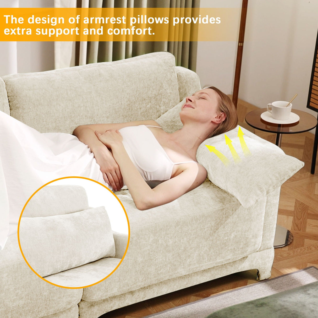 Stylish Sofa With Ottoman And Lumbar Pillows, Ergonomic Design