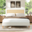 Haley-Upholstered-Cane-Back-Platform-Bed,-Queen,-Antique-White-Polyester-Beds-&-Bed-Frames