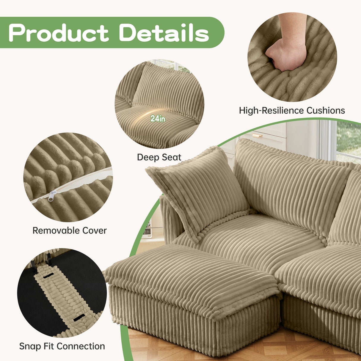 Modern Slipcovered 2-Seat Sofa Couches for Living Room