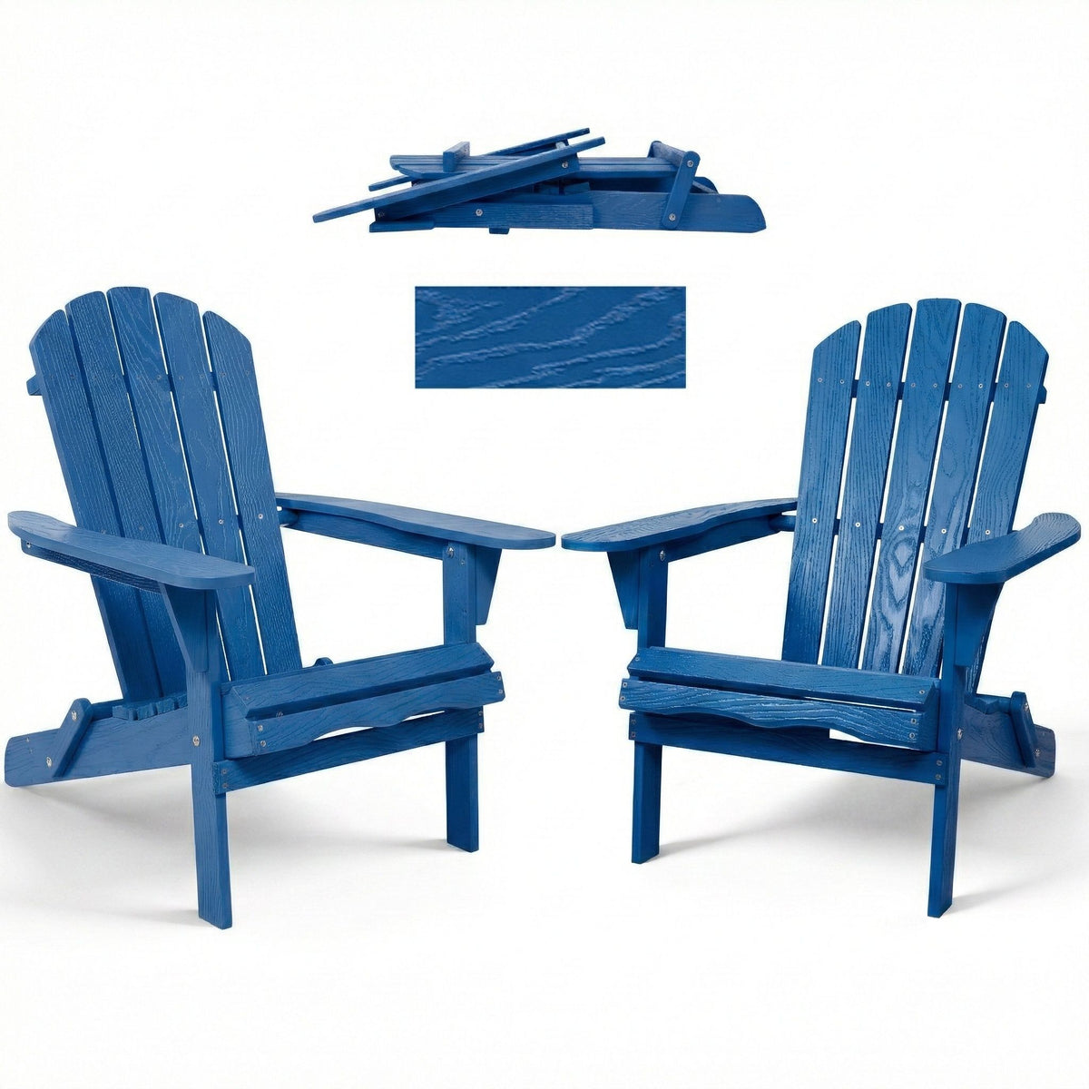 Folding Adirondack Lounge Chair With Embossed Grain For Patio, Backyard, Deck Or Pool Side - Navy Blue
