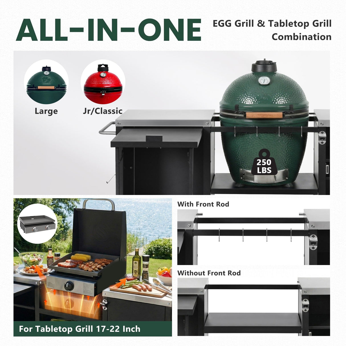 K&K 72.4' Large Grill Table for Big Green Egg