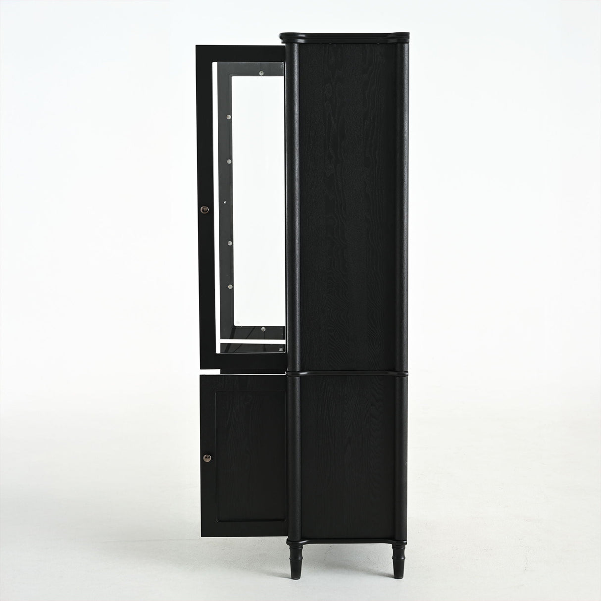 Vintage Display Cabinet With Double Glass Doors, Traditional Style For Collectibles, Ash Wood Veneer, 73.25" Tall - Black / Natural