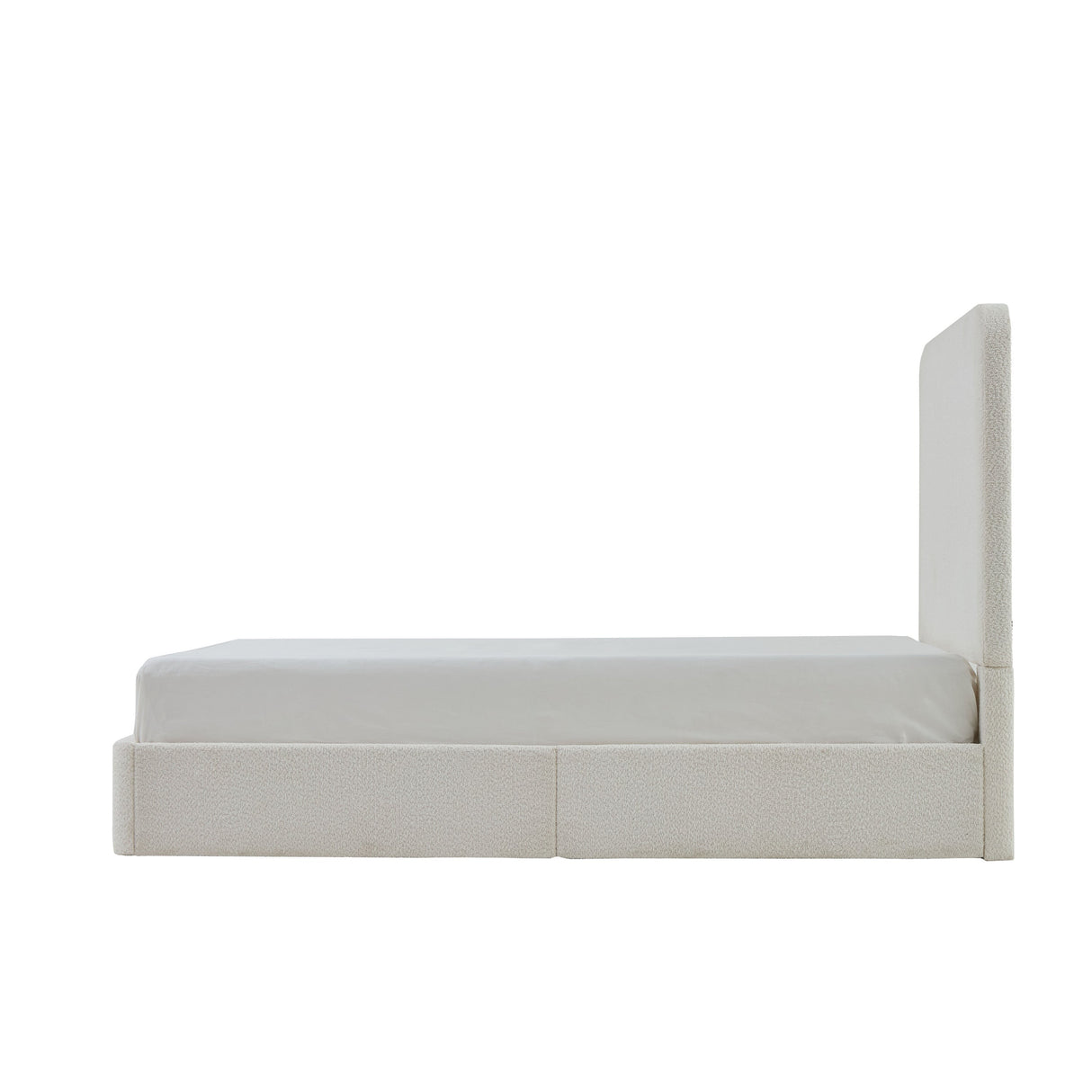 Canter Tall Headboard Upholstered Bed in Pearl White Chenille, Queen Size