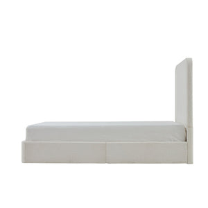 Canter Tall Headboard Upholstered Bed in Pearl White Chenille, Queen Size