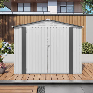 Outdoor Garden Storage Shed, Tool Shed With Pitched Roof Waterproof With 1 Window And 2 Lockable Door - White / Gray