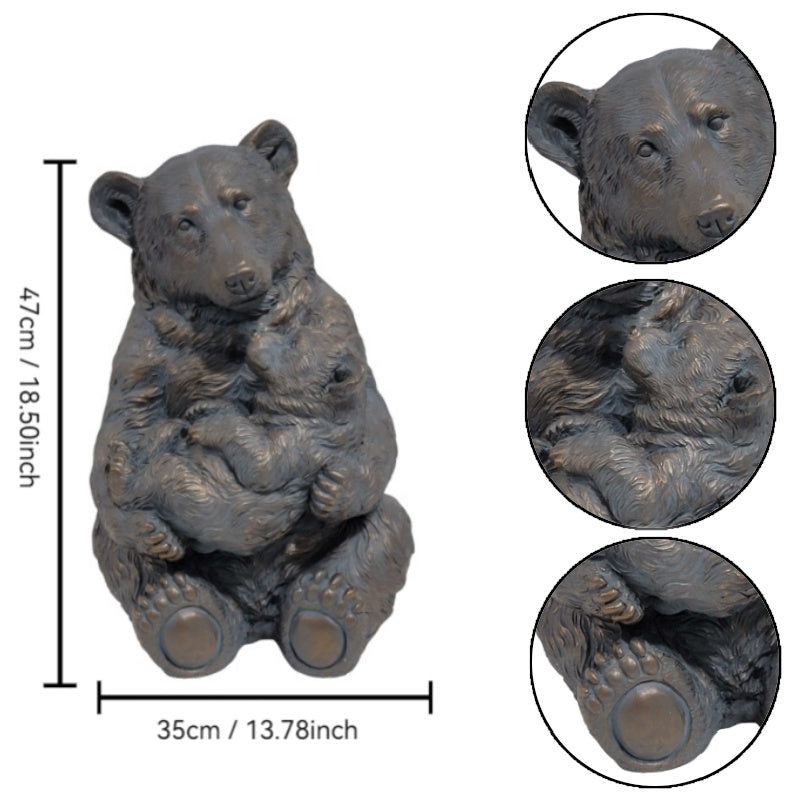 12'' Antique Bronze Mother And Cub Bear Statue