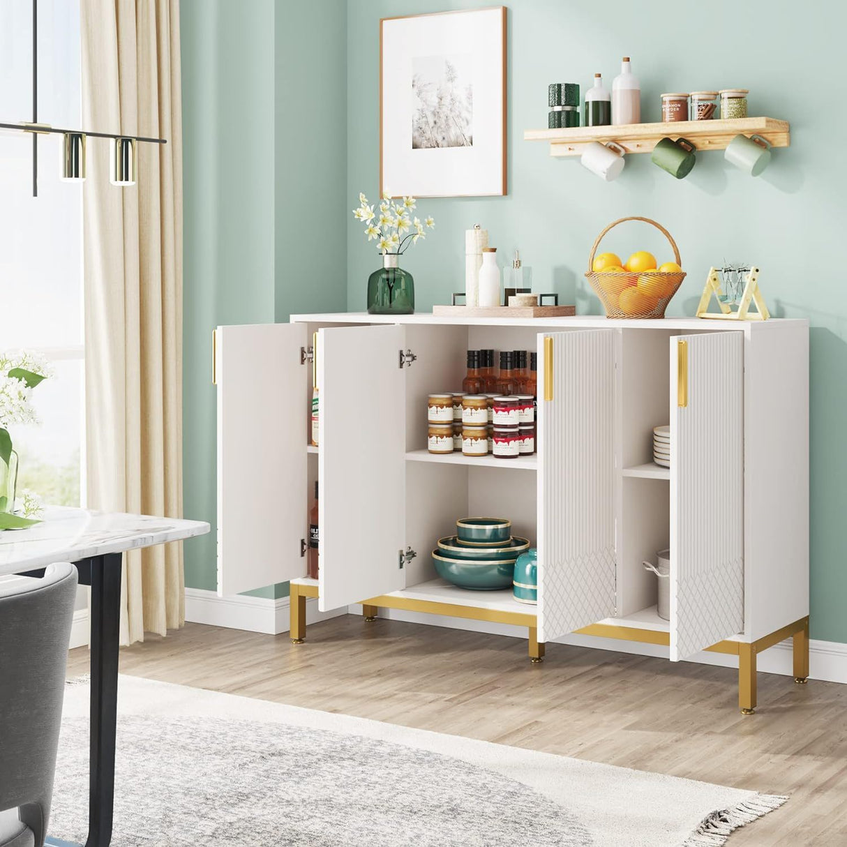 Buffet Sideboard Cabinet With Geometric Doors