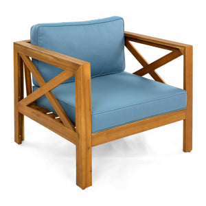 Outdoor Acacia Wood Club Wooden Armchair Set of 4