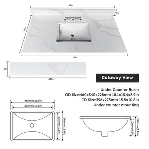 43-Inch Quartz Bathroom Vanity Top