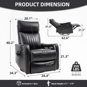 Black Faux Leather Heat Massage Manual Recliner Chair