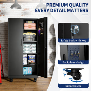 Heavy Duty Metal Storage Cabinet with Doors and Wheels