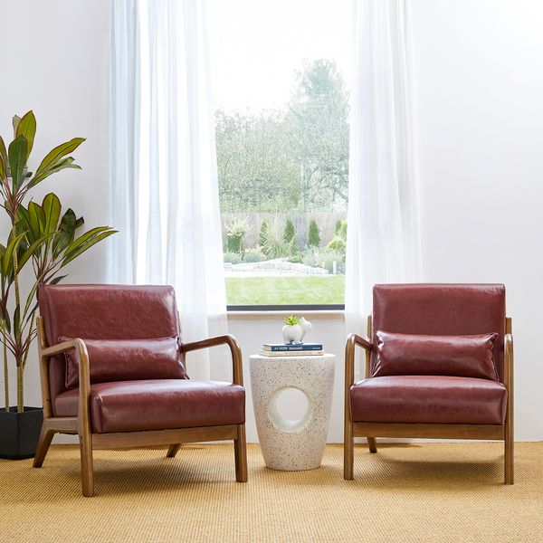 30.75''h mid century refined leatherette accent armchair with rubber wood frame - Tuesday Morning - Arm Chairs