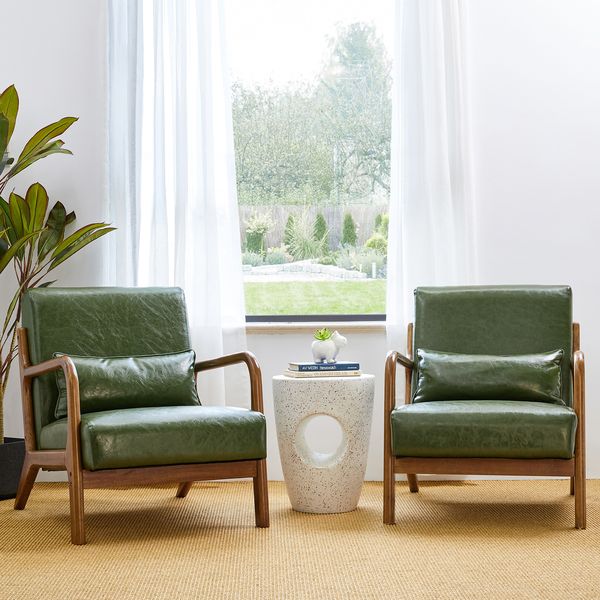 30.75''h mid century refined leatherette accent armchair with rubber wood frame - Tuesday Morning - Arm Chairs