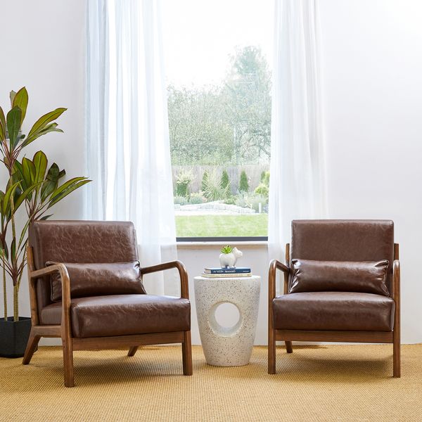 30.75''h mid century refined leatherette accent armchair with rubber wood frame - Tuesday Morning - Arm Chairs
