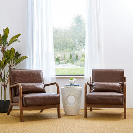 30.75''h mid century refined leatherette accent armchair with rubber wood frame - Tuesday Morning - Arm Chairs