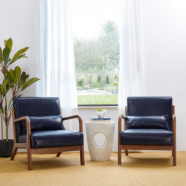 30.75''h mid century refined leatherette accent armchair with rubber wood frame - Tuesday Morning - Arm Chairs
