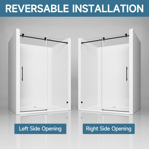 Frameless Single Sliding Soft Close Shower Door, 5 / 16" Clear Nano Coated Tempered Glass And 304 Stainless Steel Handle - Matte Black