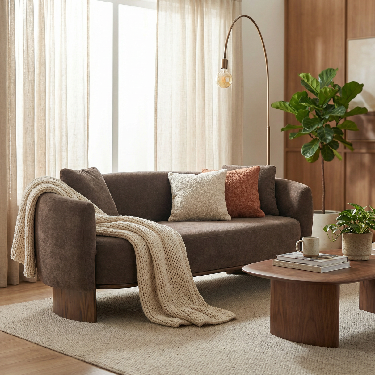 81 In. Curved Velvet Sofa With Wooden Base