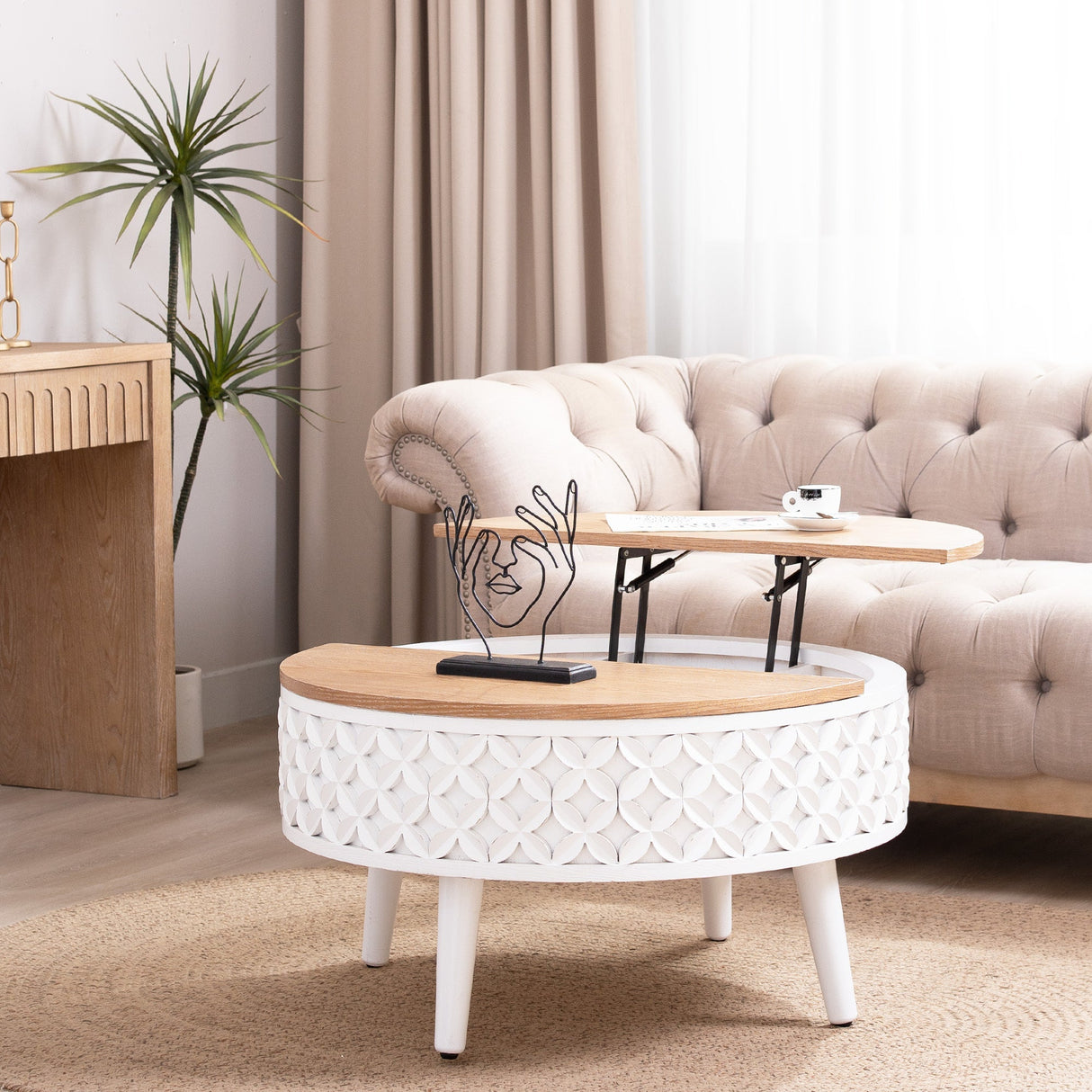 Round Coffee Table with Lift-Top Storage