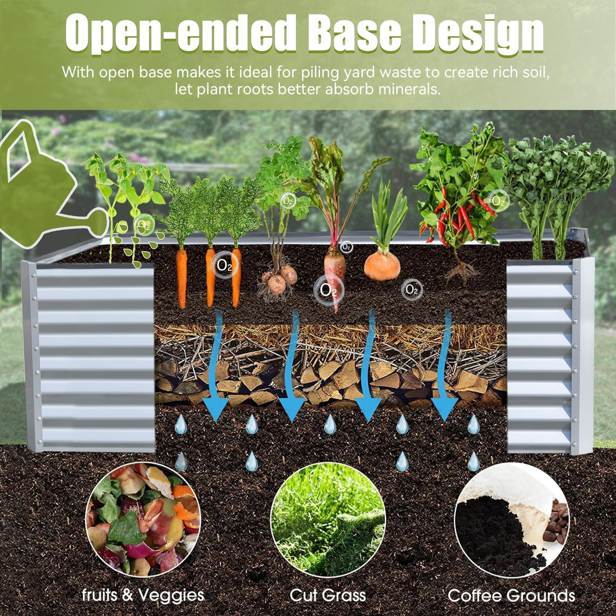 6x3x2ft Galvanized Raised Garden Bed