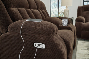 Free Wake - Double Relcining Power Loveseat With Console - Chocolate