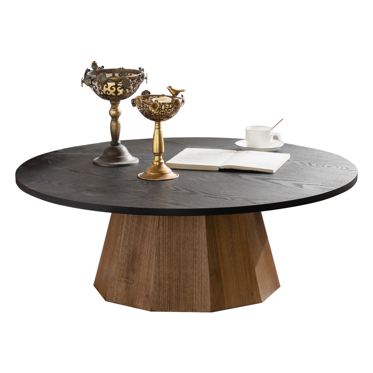 Round Coffee Table with Sturdy Pedestal Design