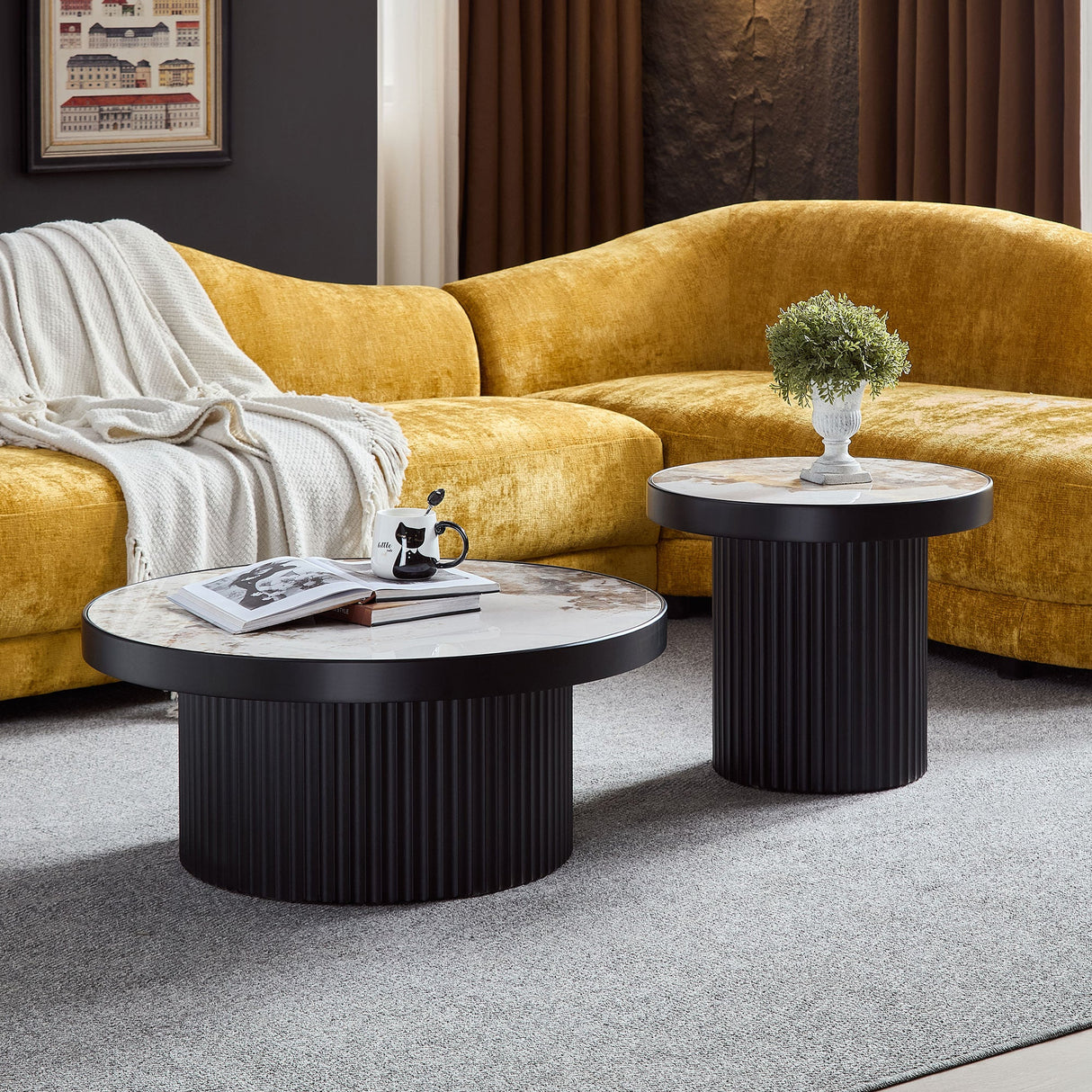 Set of 2 Coffee Tables with Sintered Stone Tabletops