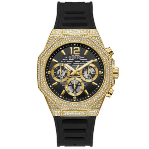 Guess Men's Momentum Black Gold Tone Multi-function