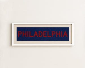 Framed Philadelphia Blue and Red Bus Scroll