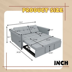 Compact Loveseat With Trundle Sleeper And Storage Pocket - Gray